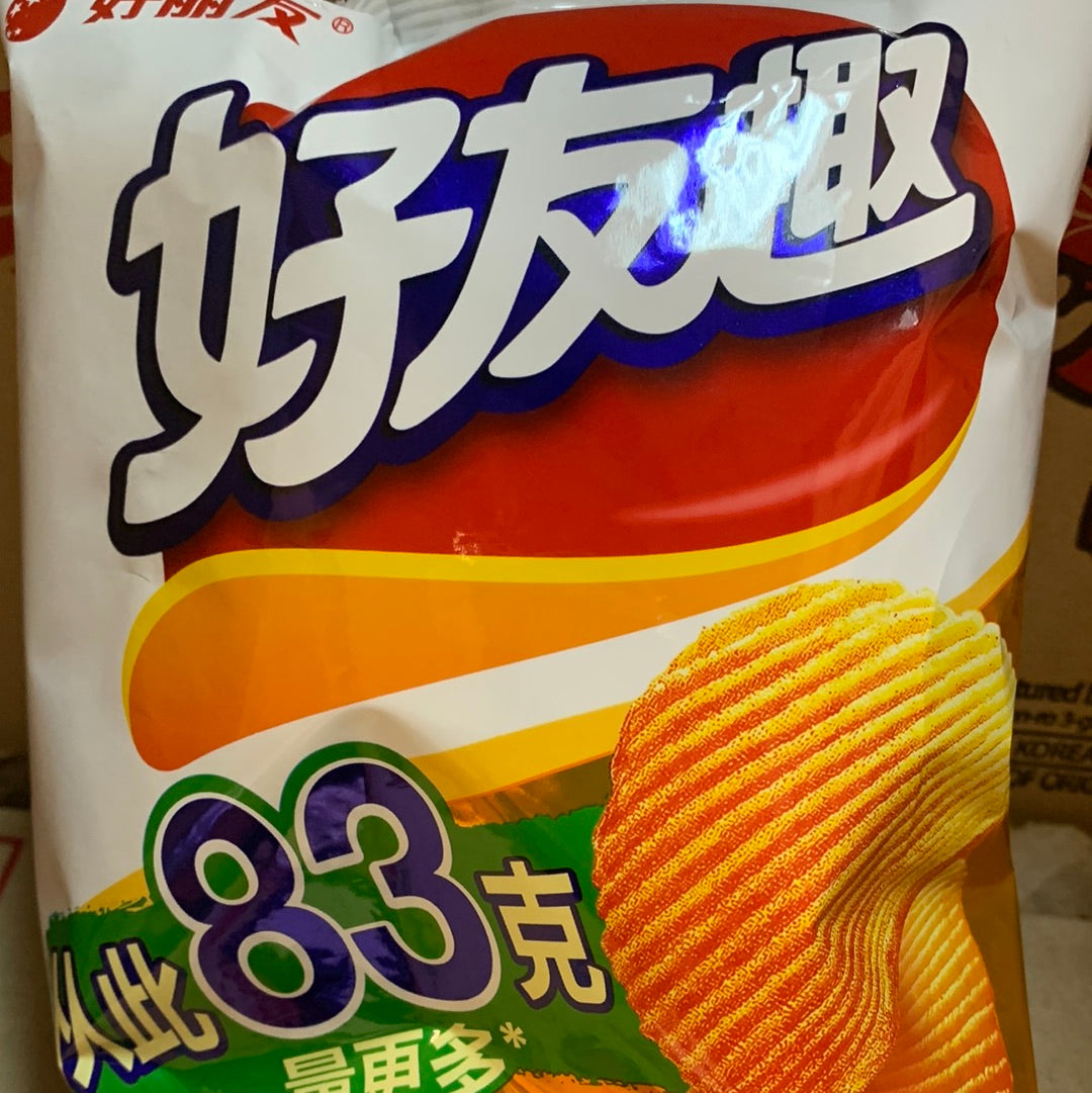 Chips de pomme de terre(saveur ailes de poulet BBQ)好丽友 好友趣(加勒比烧烤味)83g
