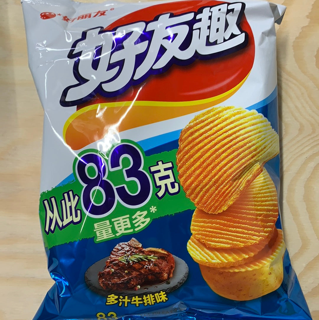 Chips de pomme de terre(saveur de bœuf) 好丽友 好友趣(多汁牛排味)83g
