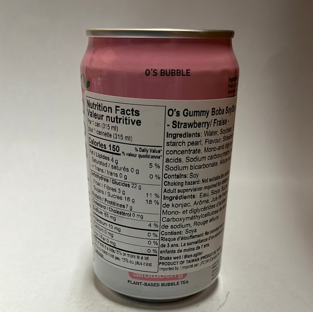 Thé au lait de SOJA Taïwanais(saveur de fraise)O’S Bubble 台湾珍珠豆奶茶 草莓味 315ml