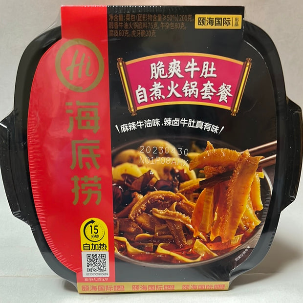 Fondue chinoise avec tripes de bœuf instantanée (saveur épicée)海底捞 脆爽牛肚自热火锅