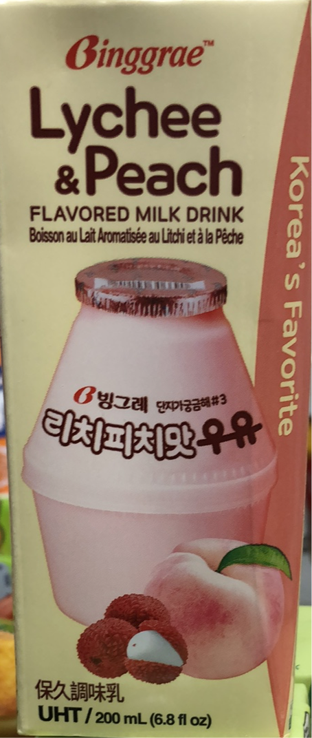Binggrae lychee&peach milk drink 韩国荔枝蜜桃味牛奶 200ml