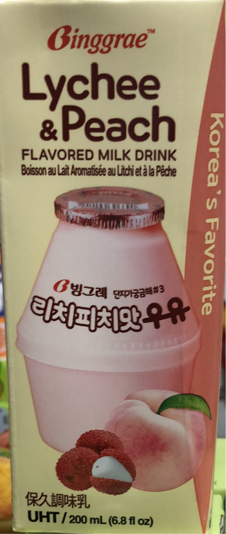 Binggrae lychee&peach milk drink 韩国荔枝蜜桃味牛奶 200mlx6