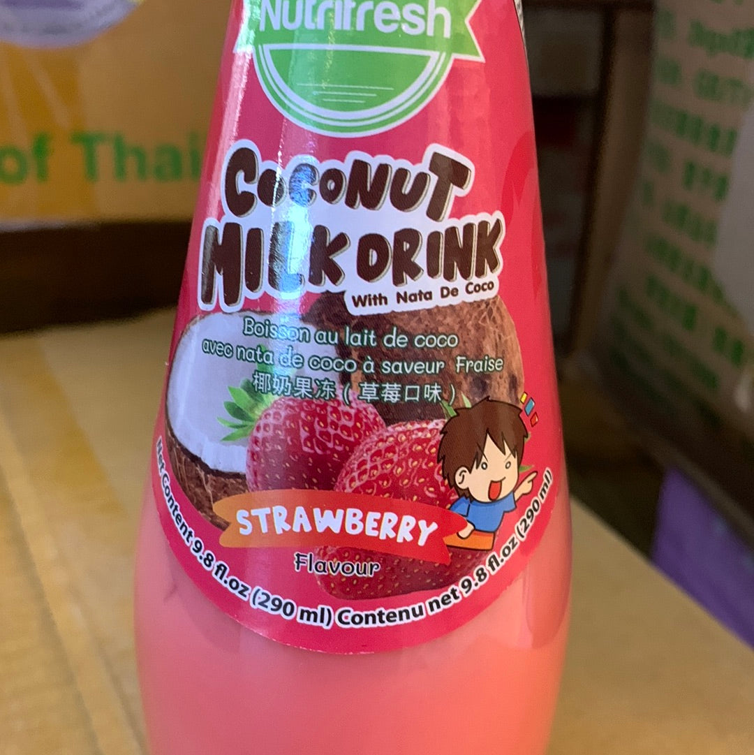 Boisson au lait de coco avec nata de coco (saveur fraise) NUTRIFRESH 290mL