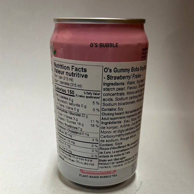 Thé au lait de SOJA Taïwanais(saveur de fraise)O’S Bubble 台湾珍珠豆奶茶 草莓味 315ml