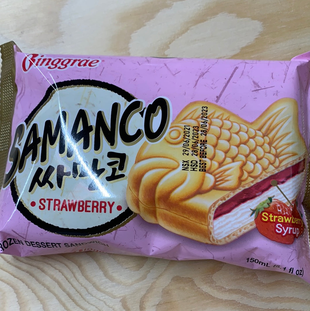 Sandwich glacé Samanco (fraise)韩国 草莓 鱼形冰激凌